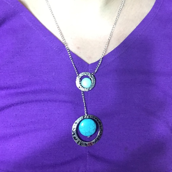 Turquoise silver lariat circle necklace