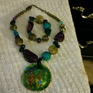 Teal and purple Necklace and Bracelet set