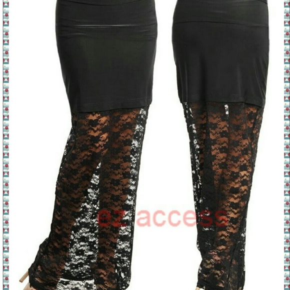 Black High Waist Lace Maxi Skirt NEW - Picture 2 of 3