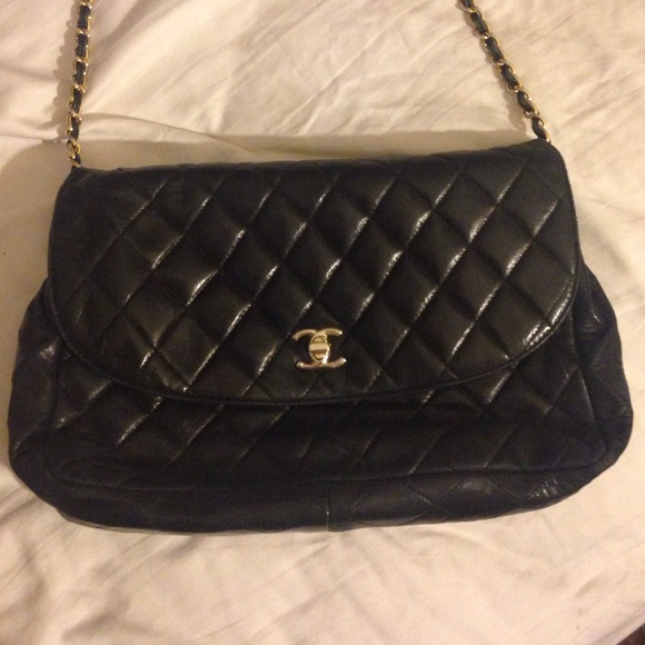 Black leather vintage Chanel bag COPY