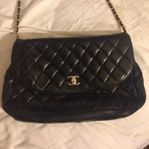 Black leather vintage Chanel bag COPY