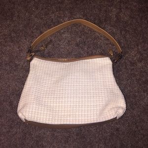 Vintage FOSSIL Ivory Leather Woven Rattan Purse