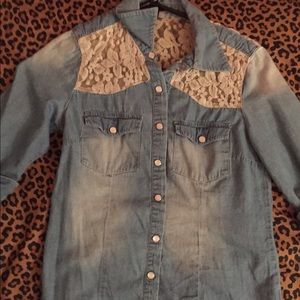 Denim jacket with grey lace