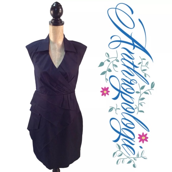 Anthro Leifsdottir Navy Ruffle Tier Collared Dress - Picture 2 of 4