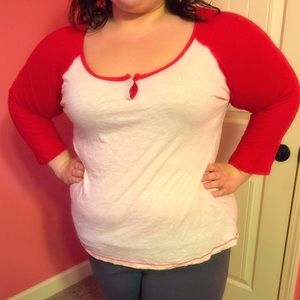 Red and ivory baseball tee !