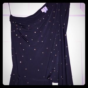 One shoulder black and gold dress