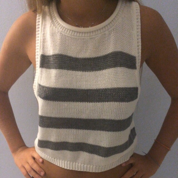 Poof gray and white striped top
