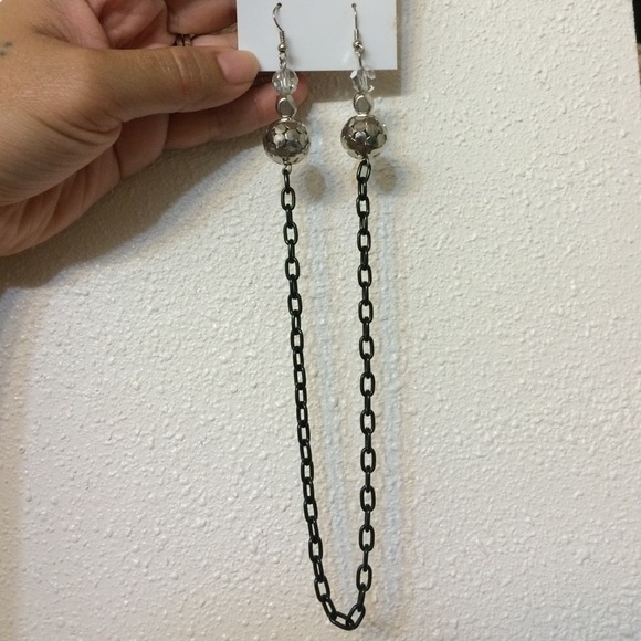 Black and silver connecting ear rings