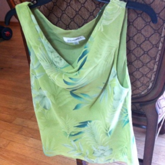 Light green, sleeveless shell, cowl neck. Studio1