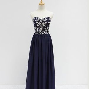navy blue chiffon evening gown / prom dress