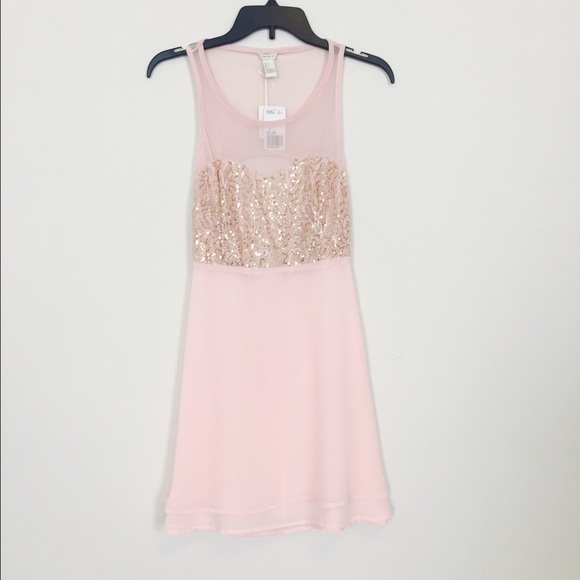 Pink Gold Glitter Lace Dress - Picture 2 of 4