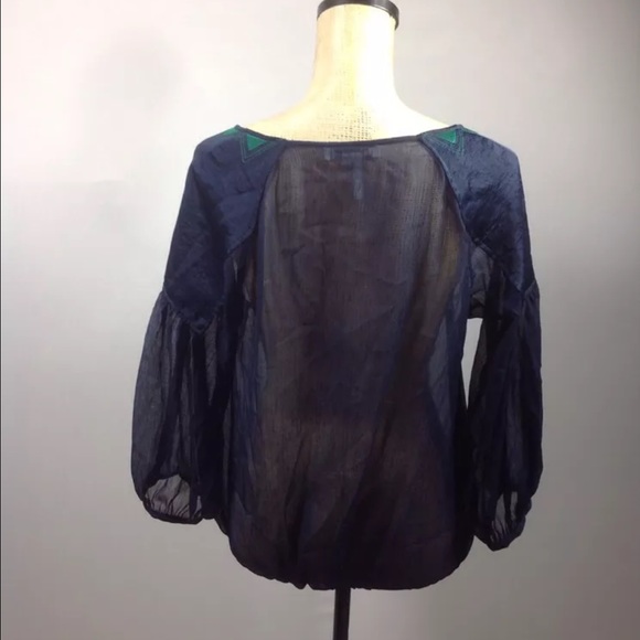 BCBGeneration Navy Sheer Geo Sleeve Top - Picture 2 of 4