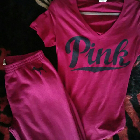 V.S. pink shirt and sweats