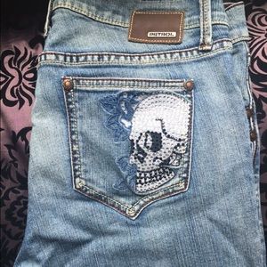 Petrol jeans with skull design, sz 12