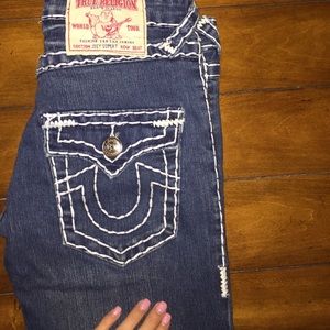 True religion jeans w/ thick white stitching!