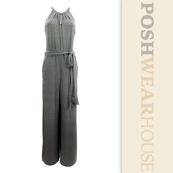 New York & Company Pants - Black & White Geometric Print Palazzo Jumpsuit