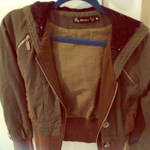 Army Green Bomber Jacket w/ Sequin Hoodie