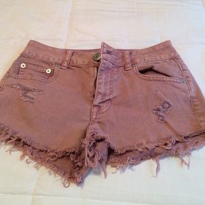 Light washed maroon denim shorts
