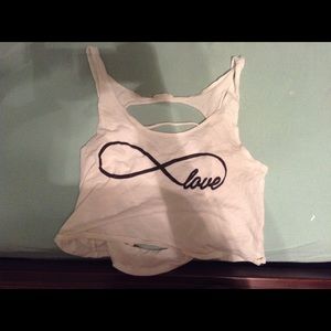White Infinity Love Crop Top w Ripped Backing