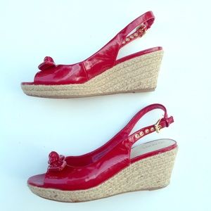 MERONA patent red espadrille wedges shoes 6.5