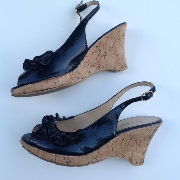 CHINESE LAUNDRY black patent cork wedge sandal 6.5