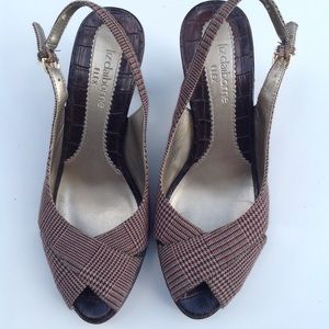 LIZ CLAIBORNE slingback plaid peep toe sandals 6.5