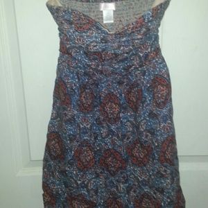 Strapless abstract print mini dress XS