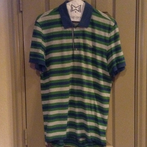 Men's Blue green striped Lacoste shirt