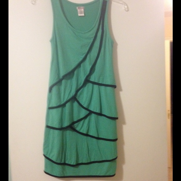 Green and navy ruffle dress