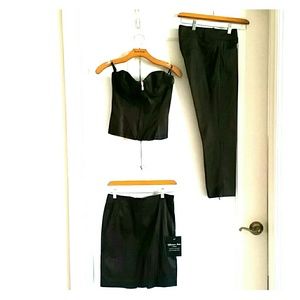 BEBE Satin Coco Bustier 4, Pants 2, & Skirt 2