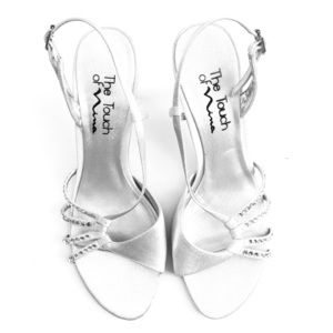 Touch of NINA silver satin rhinestone strap sandal
