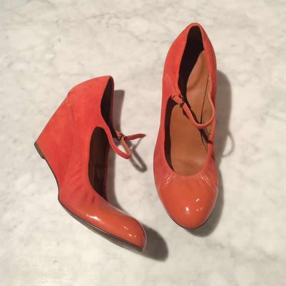 Anthropologie Leifnotes orange suede wedges