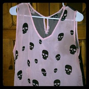 Pink and Black hi/low sheer tank