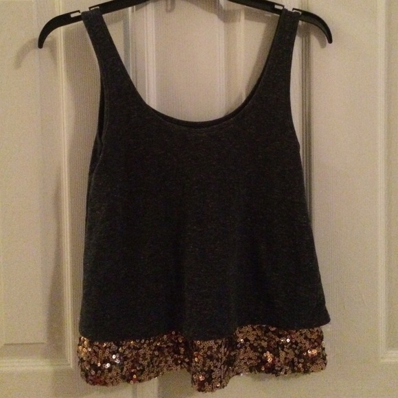 Navy Blue Sequins Gold Tank Top