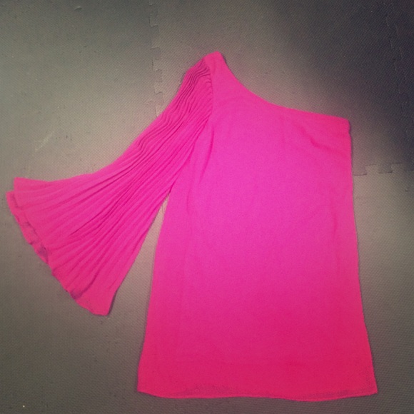 One shoulder bright purple dress