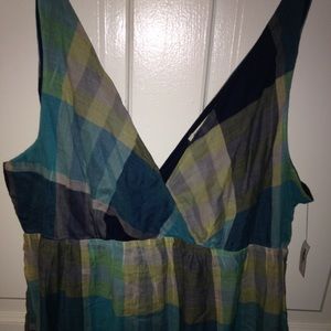 Old Navy blue teal yellow checked sundress.