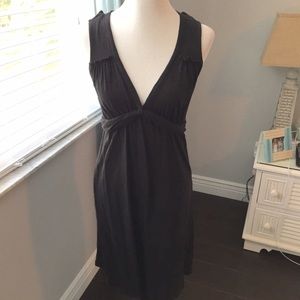 Loft Black Cotton V-Neck Empire Waist Dress