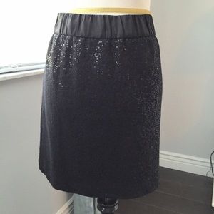 Loft Black Sequin Pencil Skirt with Elastic Waist