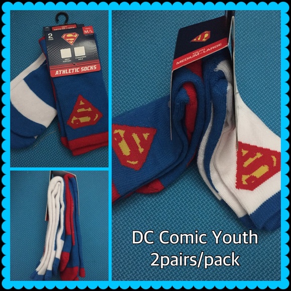 DC Comics Youth 2 Pairs/Pack Crew Superman socks. - Picture 1 of 3