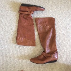 Cognac genuine leather wedge boots