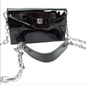 Black mini paten leather crossbody