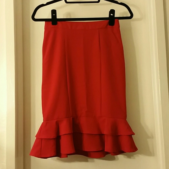 Red trumpet style pencil skirt