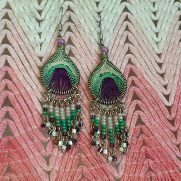 Earthbound
 Jewelry - HP! 🌠 Peacock woven and beaded earrings