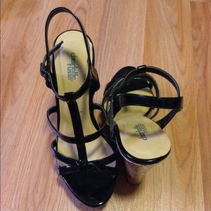 Black open toe wedges