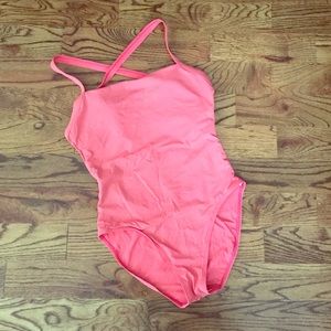 One piece bathing suit with criss-cross back