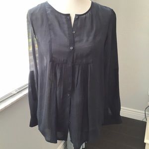 Loft Navy Blue Sheer Henley Blouse