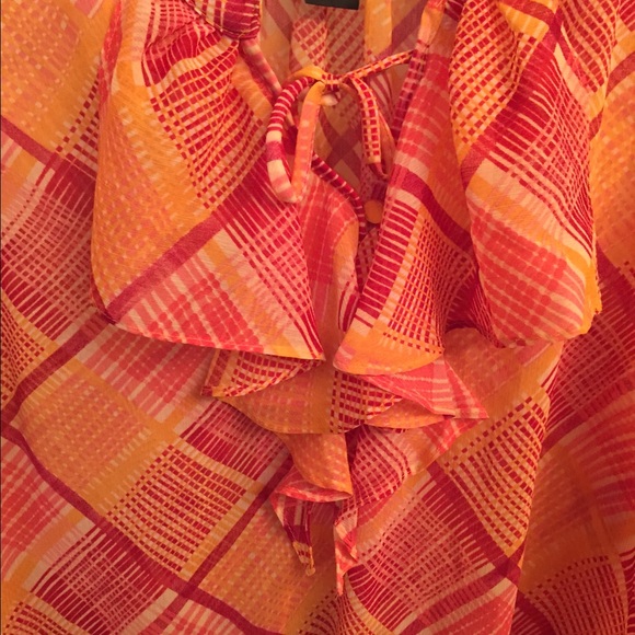 Sleeveless Orange, Yellow, and Dark Red Blouse - Picture 3 of 4