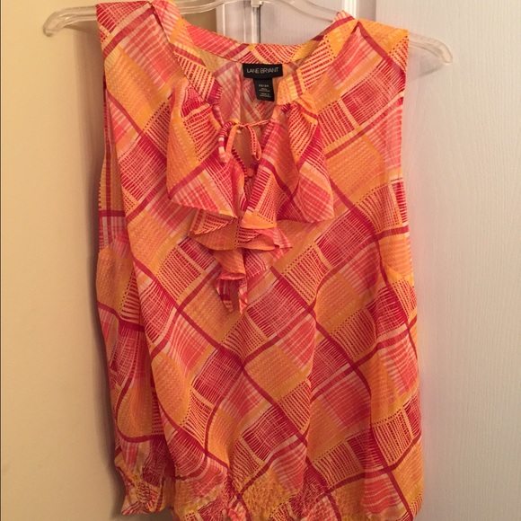 Sleeveless Orange, Yellow, and Dark Red Blouse - Picture 4 of 4