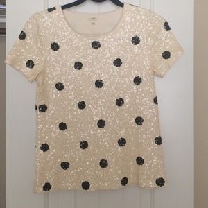 J.crew cream sequin polka dot top
