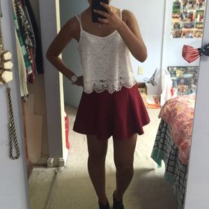 Red high waisted skirt